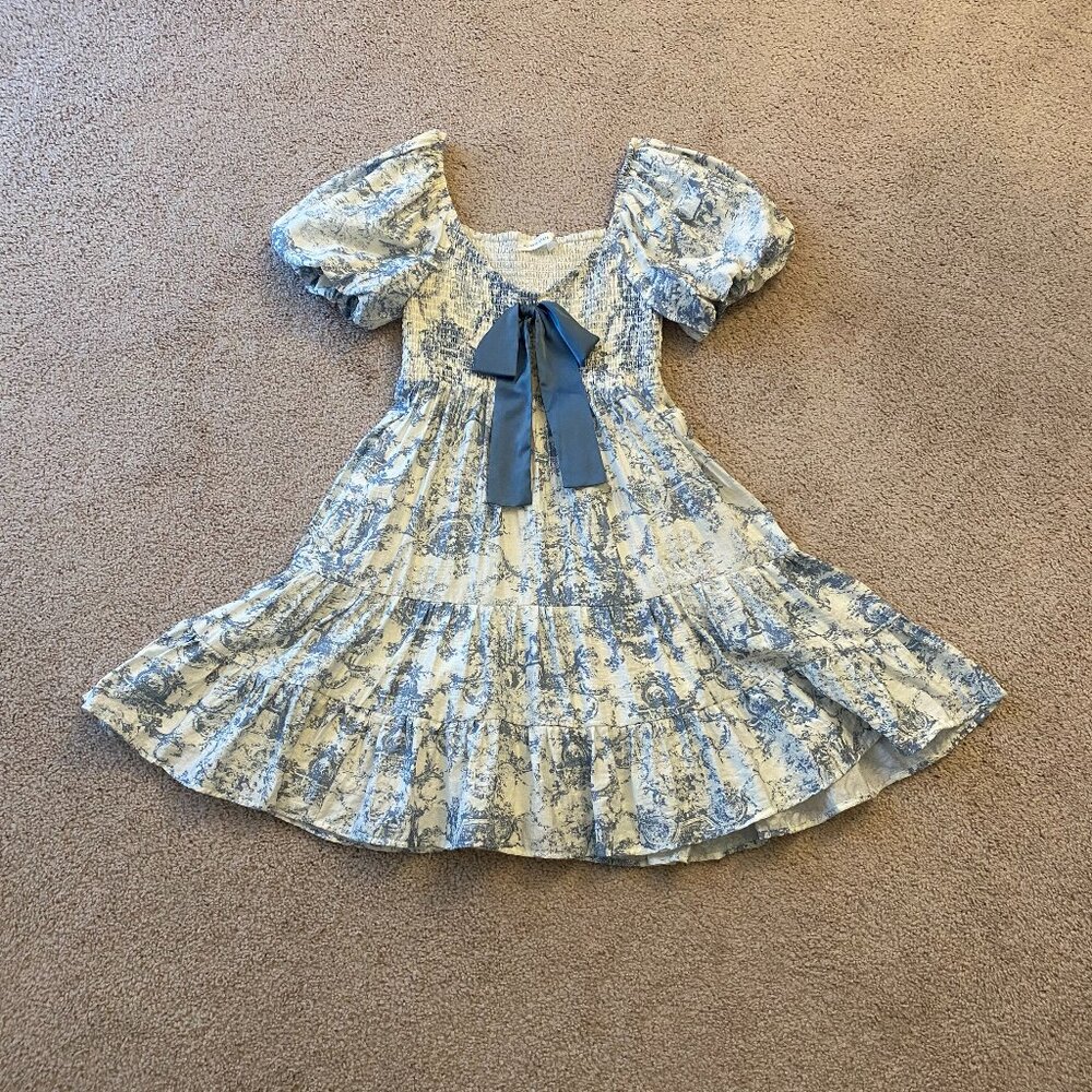 Altar'd State blue toile puff-sleeve dress